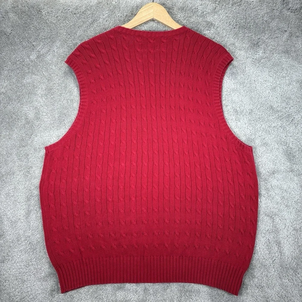 Vintage Polo Ralph Lauren Sweater Vest Mens XL Red Cable Knit‎ V Neck Preppy 90s
